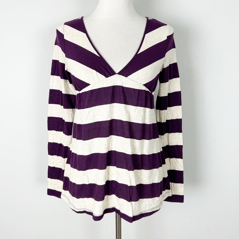 Women’s Y2K Long Sleeve Babydoll Top‎ Tee Purple Striped Size Medium